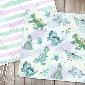 Dinosaurs Kids Digital Paper, Rainbow, Seamless pattern, Dinosaur Pattern, Triceratops, Dino Paper, Good Idea for Print on Demand