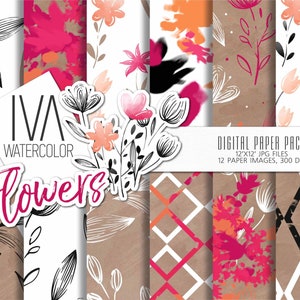 Floral Seamless Patterns: Abstract Flower Digital Paper Pack (Digital Download)