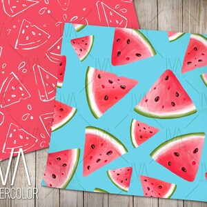 Digital paper watermelon seamless patterns, watermelon design for fabrics, stickers