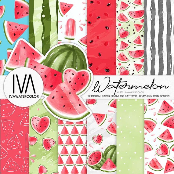Watermelon Digital Paper Seamless Patterns Watermelon pattern Watermelon background Fruit applique Summer patterns watermelon decor stickers