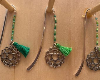 Green Tassel & Heart Chakra Charm Bookmarks