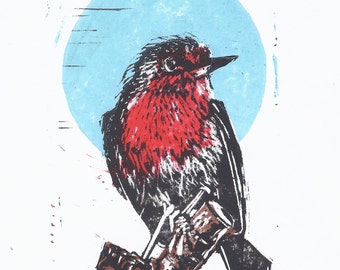 Robin 4 Colour Lino Print
