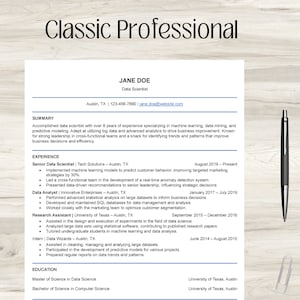Classic Professional Resume Template | Simple, ATS-Friendly CV Design | 1 & 2 Page Word Resume with Cover Letter | Instant Download