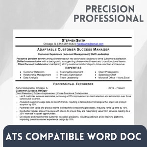 Precision Professional Resume Template | ATS-Friendly Design | 1 Page Word Resume + Cover Letter | Instant Download