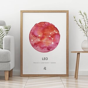 Leo Constellation Poster, Zodiac Constellation, Leo Watercolor, Leo Print, Leo Wall Art, Leo Gift, Astrology Print, Leo Nursery Wall Art image 3