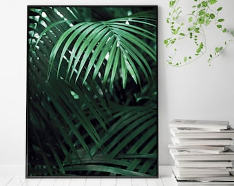 Palm bladeren Poster, botanische muur print, palm bladeren kunst aan de muur, botanische kunst aan de muur, groene blad decor, tropische print, bladeren fotografie