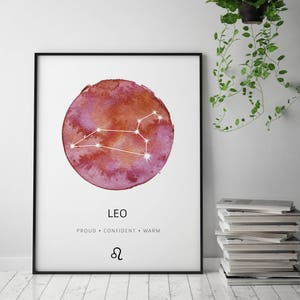 Leo Constellation Poster, Zodiac Constellation, Leo Watercolor, Leo Print, Leo Wall Art, Leo Gift, Astrology Print, Leo Nursery Wall Art image 2