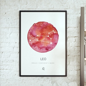 Leo Constellation Poster, Zodiac Constellation, Leo Watercolor, Leo Print, Leo Wall Art, Leo Gift, Astrology Print, Leo Nursery Wall Art image 4