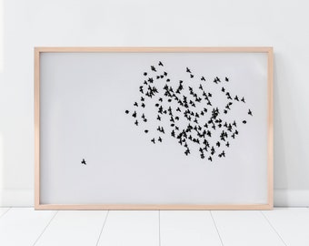 Flock of Birds Print, Flying Birds Print, Birds Silhouette Print, Birds Wall Art, Birds Wall Decor, BW Birds Print, BW Printable