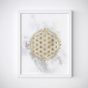 Stampa Fiore della Vita, Stampa Geometria Sacra, Decorazione in Lamina d'Oro, Arte della Geometria Sacra, Motivo Geometrico, Immagine del Fiore della Vita, Stampe Yoga