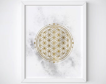 Flower Of Life Print, Sacred Geometry Print, Gold Foil Decor, Sacred Geometry Art, Geometric Pattern, Flower of Life Picture, Yoga Prints