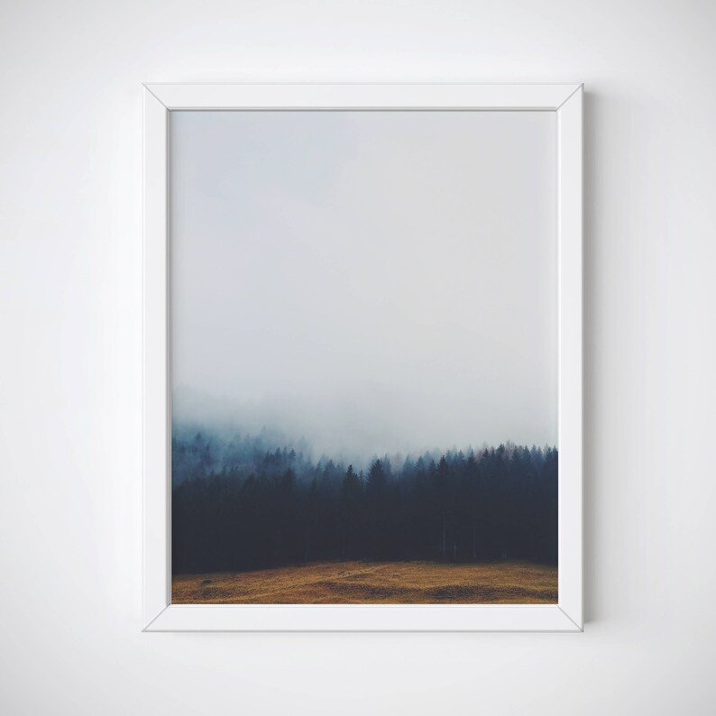 Misty Forest Art Print, Foggy Forest Print, Forest Wall Art, Minimal Wall Art, Forest Landscape Poster, Mountain Wall Art, Gift For Friend image 2