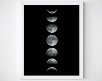 Moon Phase Print, Moon Phase Wall Art, Moon Phases Art, Affiche Scandinave, Moon Print, Scandinavian Print, Astronomy Art, Celestial Print