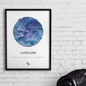 Capricorn Zodiac Print, Constellation Wall Art, Capricorn Watercolor Print, Capricorn Nursery Print, Zodiac Constellation Poster image 3