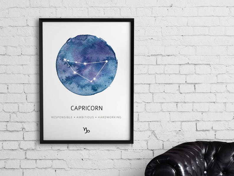 Capricorn Zodiac Print, Constellation Wall Art, Capricorn Watercolor Print, Capricorn Nursery Print, Zodiac Constellation Poster image 3