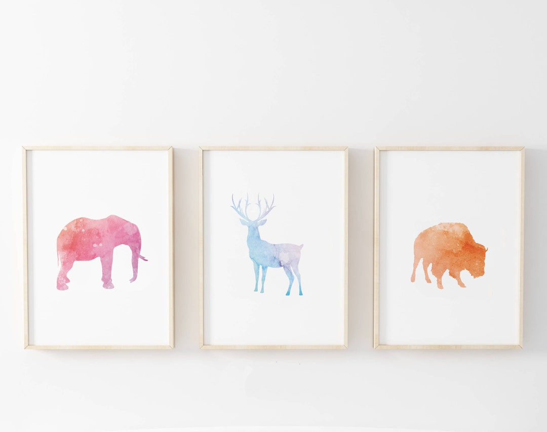 Nursery Animals Print Set, Watercolor Animals Set, Set of 3 Nursery ...