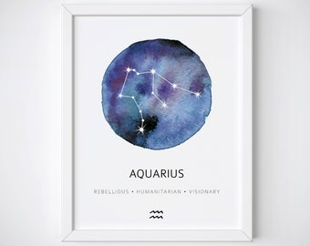 Aquarius Constellation Print, Constellation Poster, Aquarius Gift, Zodiac Constellation, Zodiac Print, Aquarius Print, Astrology Print