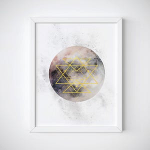 Sri Yantra Sacred Geometry ,Watercolor Moon Print, Sacred Geometry Print, Gold Foil Geometry, Spiritual Symbol Print, Mindfulness Art Print