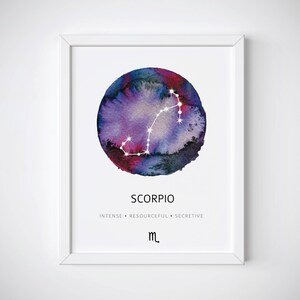 Scorpio Constellation Print, Constellation Watercolor, Scorpio Print, Nursery Wall Art, Zodiac Constellation, Scorpio Gift, Zodiac Print