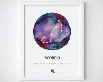 Scorpio Constellation Print, Constellation Watercolor, Scorpio Print, Nursery Wall Art, Zodiac Constellation, Scorpio Gift, Zodiac Print
