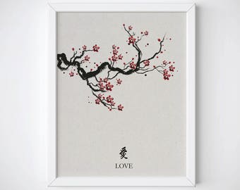 Cherry Blossom Art, Japanese Art Print, Cherry Blossom Print, Japanese Print, Spring Wall Art, Sakura Print, Botanical Print, Floral Print