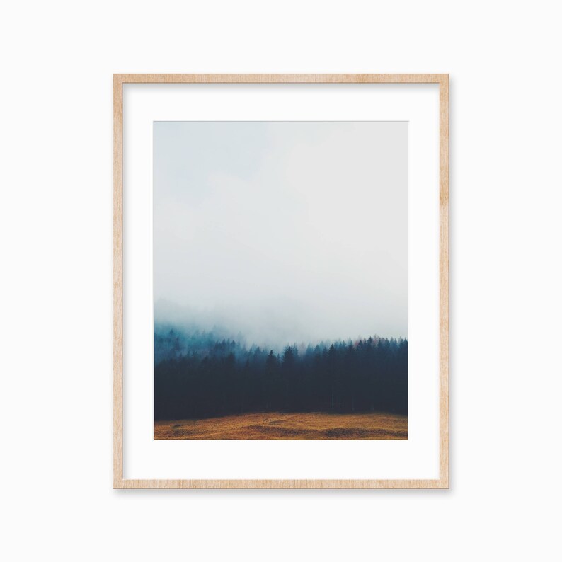 Misty Forest Art Print, Foggy Forest Print, Forest Wall Art, Minimal Wall Art, Forest Landscape Poster, Mountain Wall Art, Gift For Friend image 1