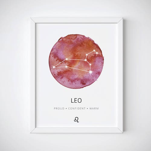 Leo Constellation Poster, Zodiac Constellation, Leo Watercolor, Leo Print, Leo Wall Art, Leo Gift, Astrology Print, Leo Nursery Wall Art