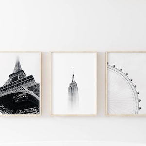 Set of 3 Prints, Eiffel Tower Print, London Print, New York Print, Paris Wall Art, Paris Print, Travel Wall Art, Adventure Wall Art