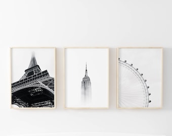 Ensemble de 3 estampes, Eiffel Tower Print, London Print, New York Print, Paris Wall Art, Paris Print, Travel Wall Art, Adventure Wall Art