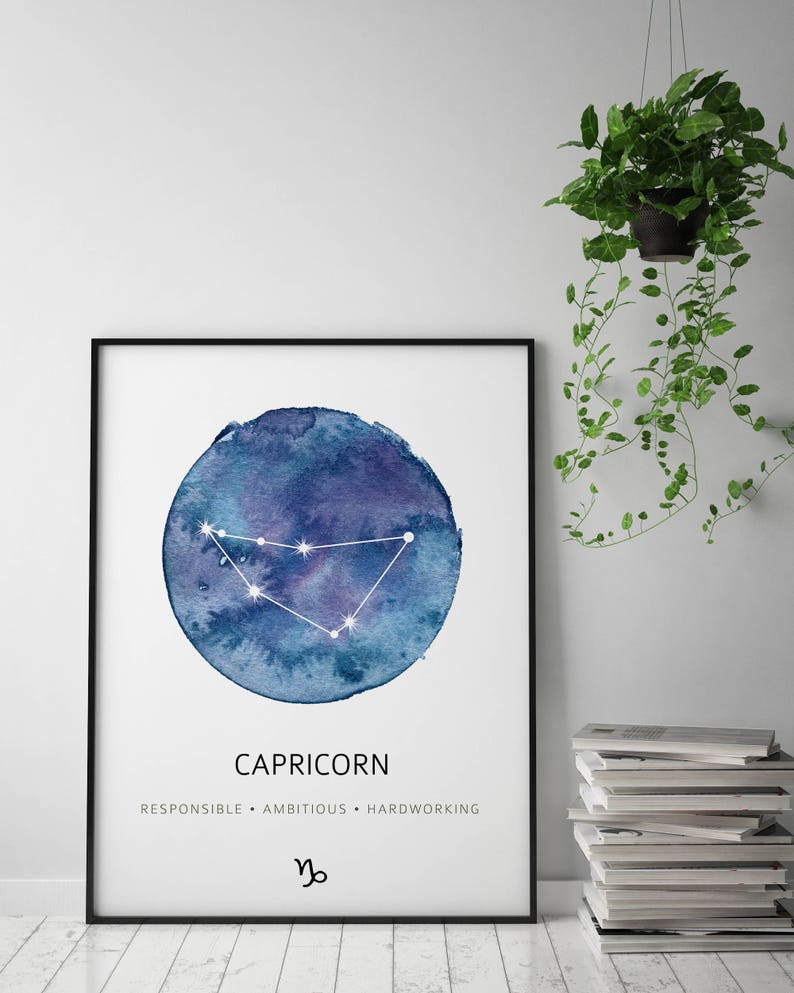 Capricorn Zodiac Print, Constellation Wall Art, Capricorn Watercolor Print, Capricorn Nursery Print, Zodiac Constellation Poster image 2