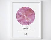 Taurus Constellation Print, Zodiac Constellation, Zodiac Print, Taurus Art Print, Zodiac Print, Taurus Gift, Zodiac Poster, Taurus Print