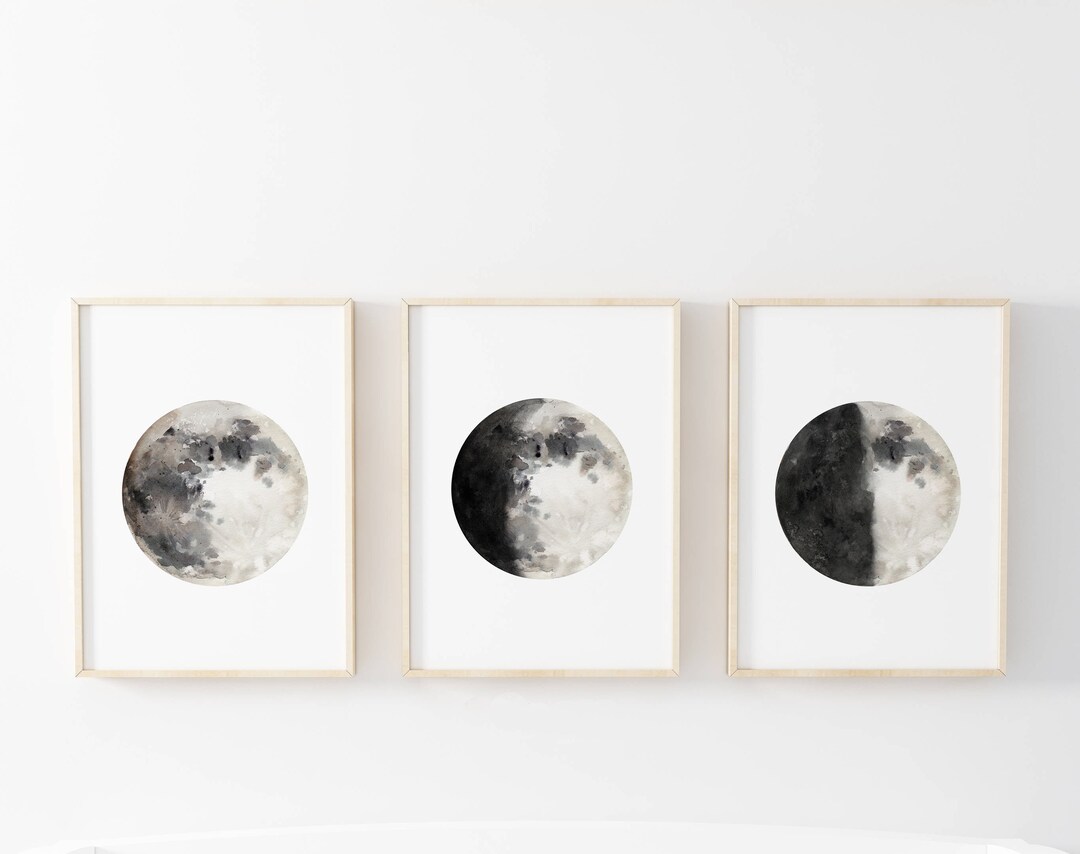 Moon Phase, Moon Phases Set, Set of 3 Prints, Moon Phases Wall Art ...