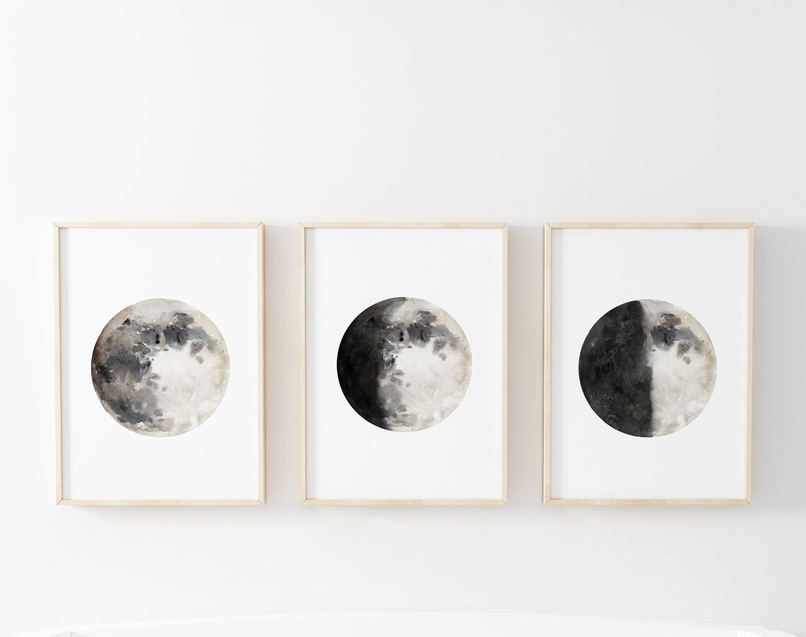 Moon Phase, Moon Phases Set, Set of 3 Prints, Moon Phases Wall Art ...