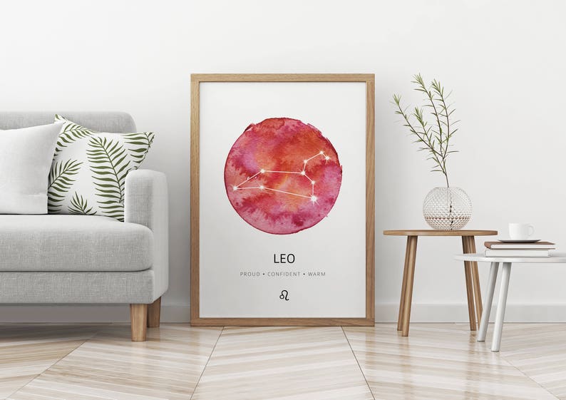 Leo Constellation Poster, Zodiac Constellation, Leo Watercolor, Leo Print, Leo Wall Art, Leo Gift, Astrology Print, Leo Nursery Wall Art image 3