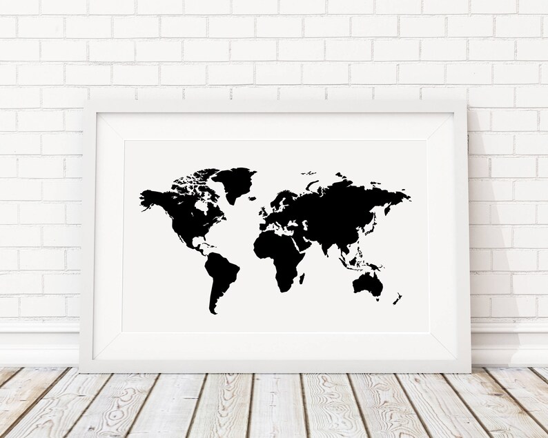 world map print world map wall art bw world map map print