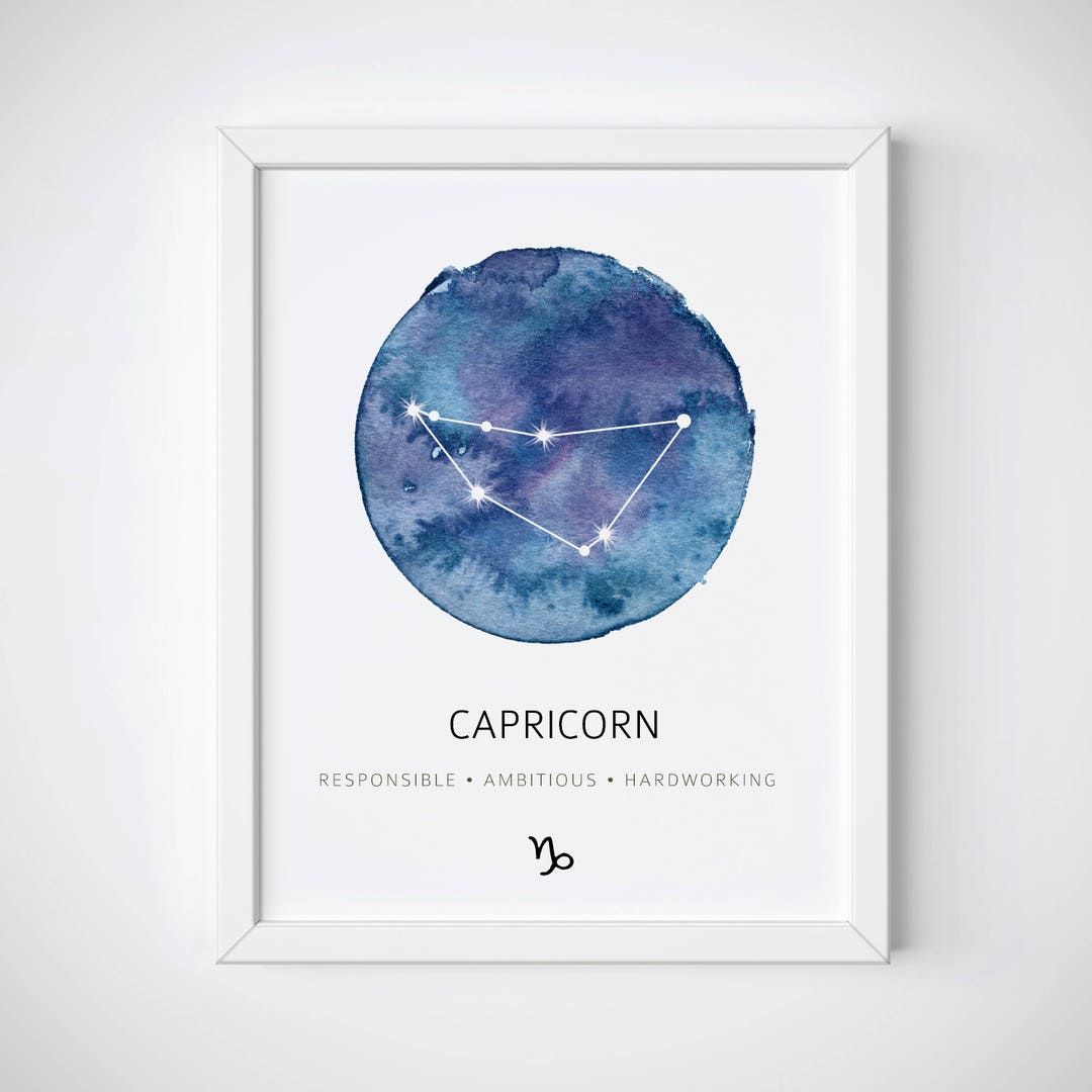 Capricorn Zodiac Print, Constellation Wall Art, Capricorn Watercolor ...
