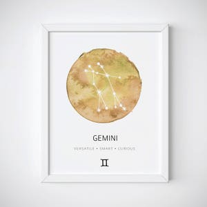 Gemini Constellation Print, Constellation Poster, Zodiac Constellation, Gemini Gift, Zodiac Print, Gemini Print, Astrological Print