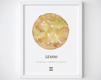 Gemini Constellation Print, Constellation Poster, Zodiac Constellation, Gemini Gift, Zodiac Print, Gemini Print, Astrological Print