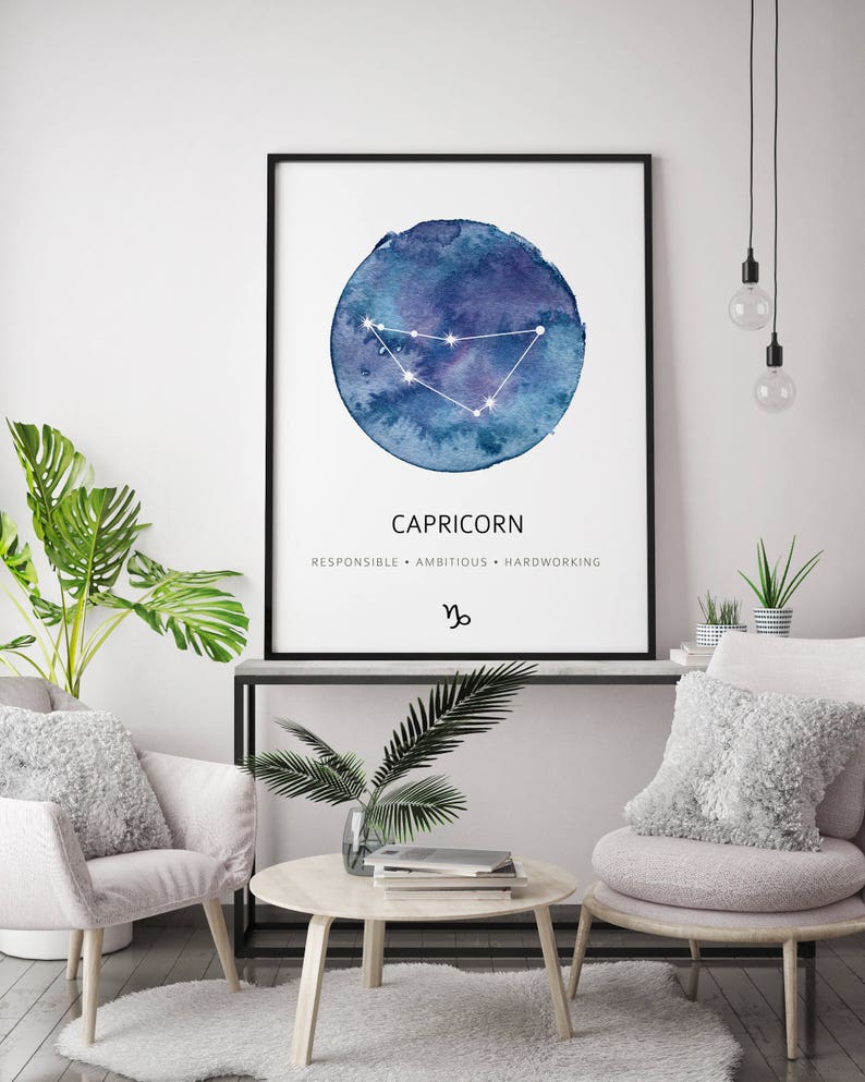 Capricorn Zodiac Print, Constellation Wall Art, Capricorn Watercolor Print, Capricorn Nursery Print, Zodiac Constellation Poster image 4