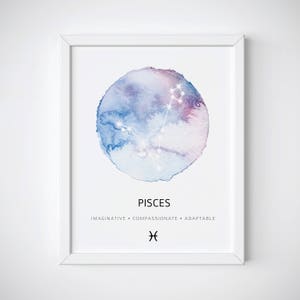 Pisces Constellation Art Print, Pisces Watercolor Print, Pisces Constellation Poster, Pisces Print, Zodiac Constellation Poster, Pisces Gift