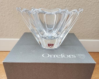 Orrefors Sweden Signed Crystal Orion Mini Bowl 4642/11 with Original Label and Box