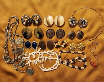 Lot of Vintage Eclectic Boho Chic Clip-On Earrings and Necklaces