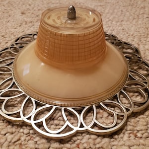 Vintage Plastic Yellow-Colored Clip-On Lamp Shade with Decorative Scrolled Edge