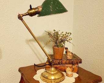 Antique Faries Brass Desk Lamp, 1898 Parabolic Shade