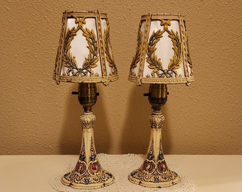 Pair of 1920’s Vintage Art Nouveau Barbola Boudoir Lamps with Beautiful Detail