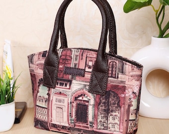 Minibolso con estampado arquitectónico, bolso de hombro étnico de piel vegana, regalos para ella, regalos de boda