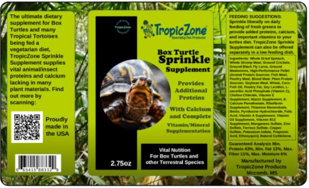 Turtle Supplement Tropiczone Box Turtle Sprinkle Supplement: Protein, Calcium & Vitamins ...