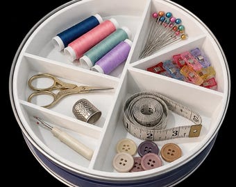 Cookie Box Sewing Kit Organizer | 2-Tier Storage for Royal Dansk Butter Cookie Tin | Choose Tin or Insert | 4 Layout Options