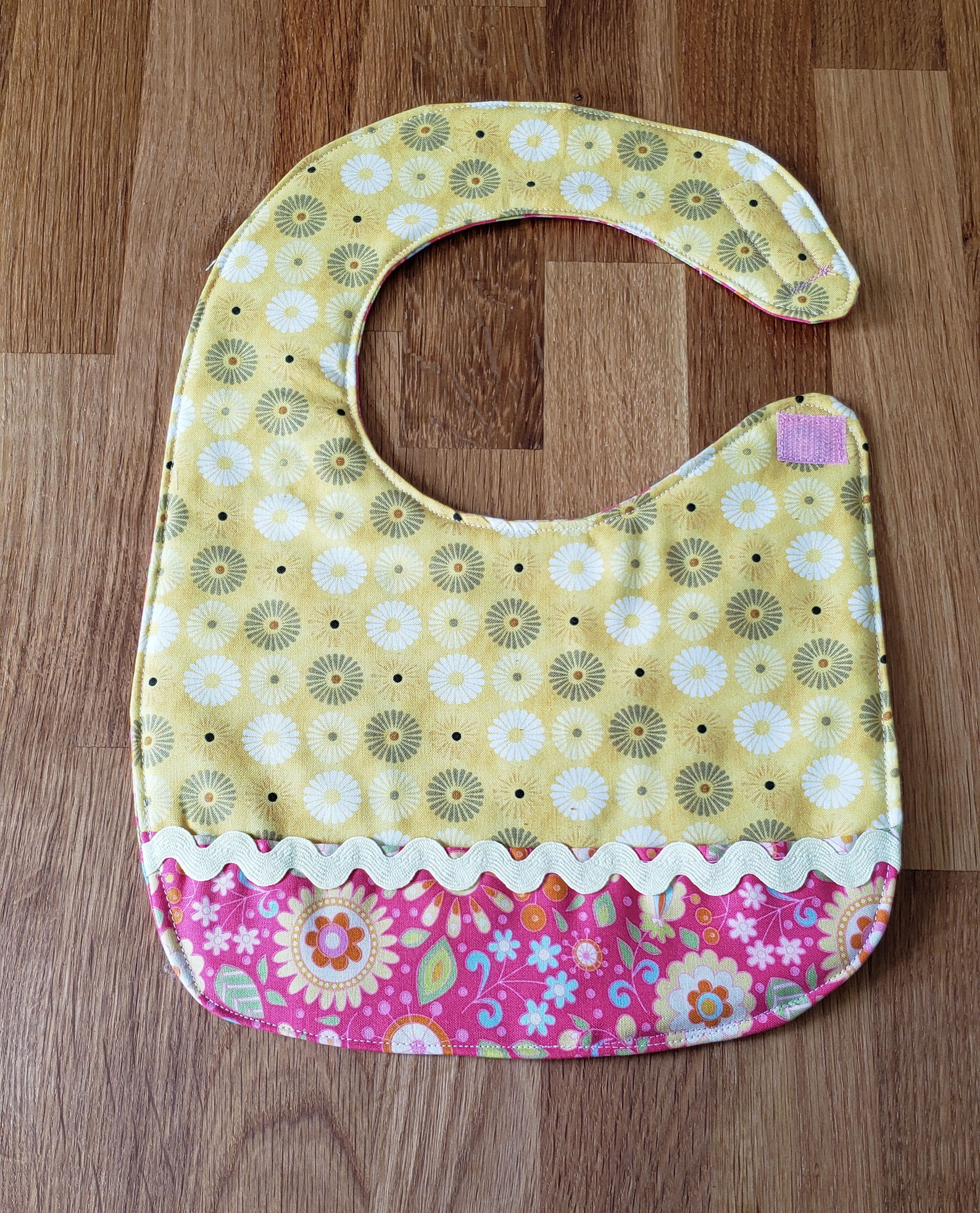 Yellow pocket baby bib in mod flower prints handmade  etsy