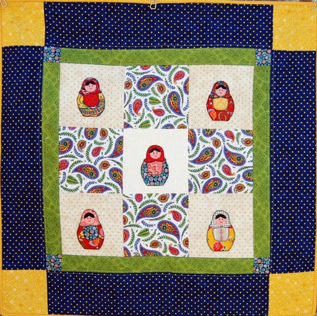 Nesting Doll Quilt, Baby Quilt, Doll Quilt or Wall Quilt With Appliqued Matryoshka Dolls 37 X 37